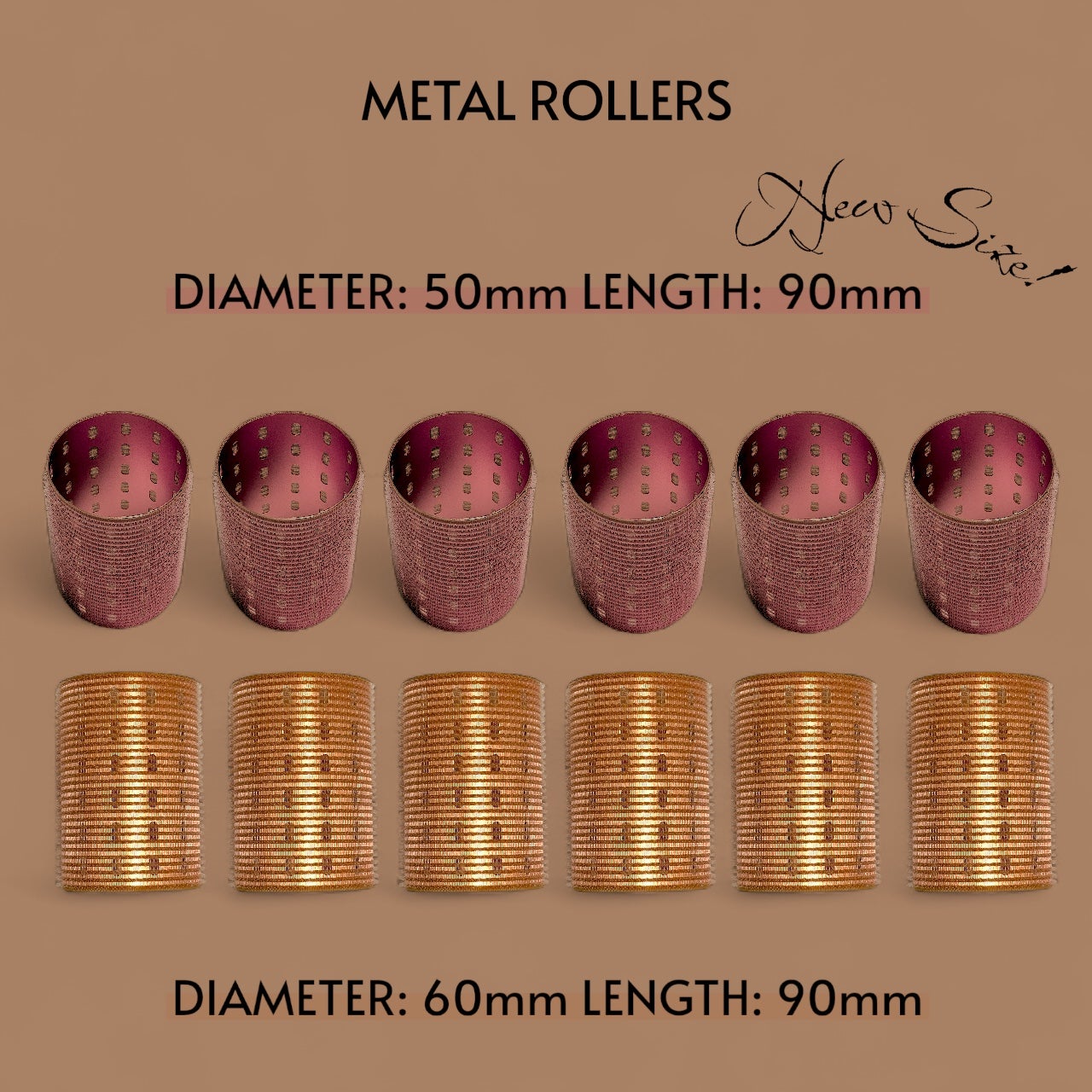 Terracotta Metal Velcro Rollers 12 Pack (6 Medium + 6 Large)